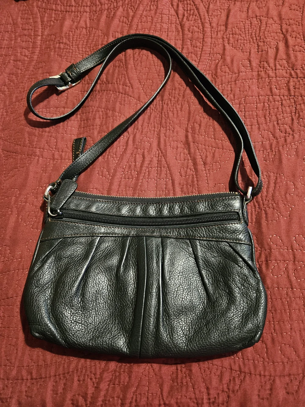 Brighton Dark Brown Leather Crossbody with Brown Trim and Silver Accent